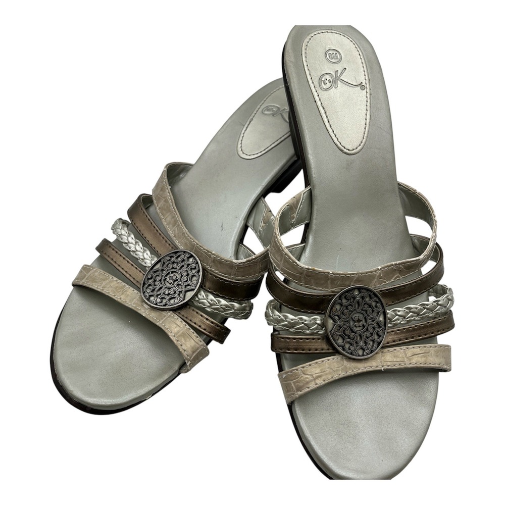 It's OK Womens Metallic Strappy Slide Sandals Bronze Silver Medallion Size 8M